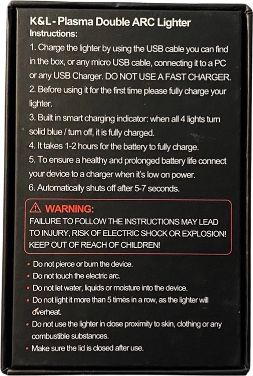 Briquet électrique K&L | Briquet Plasma Rechargeable Par USB | Résistant Au Vent Et Aux Tempêtes | Briquet Plasma | Multi Couleur – Image 2