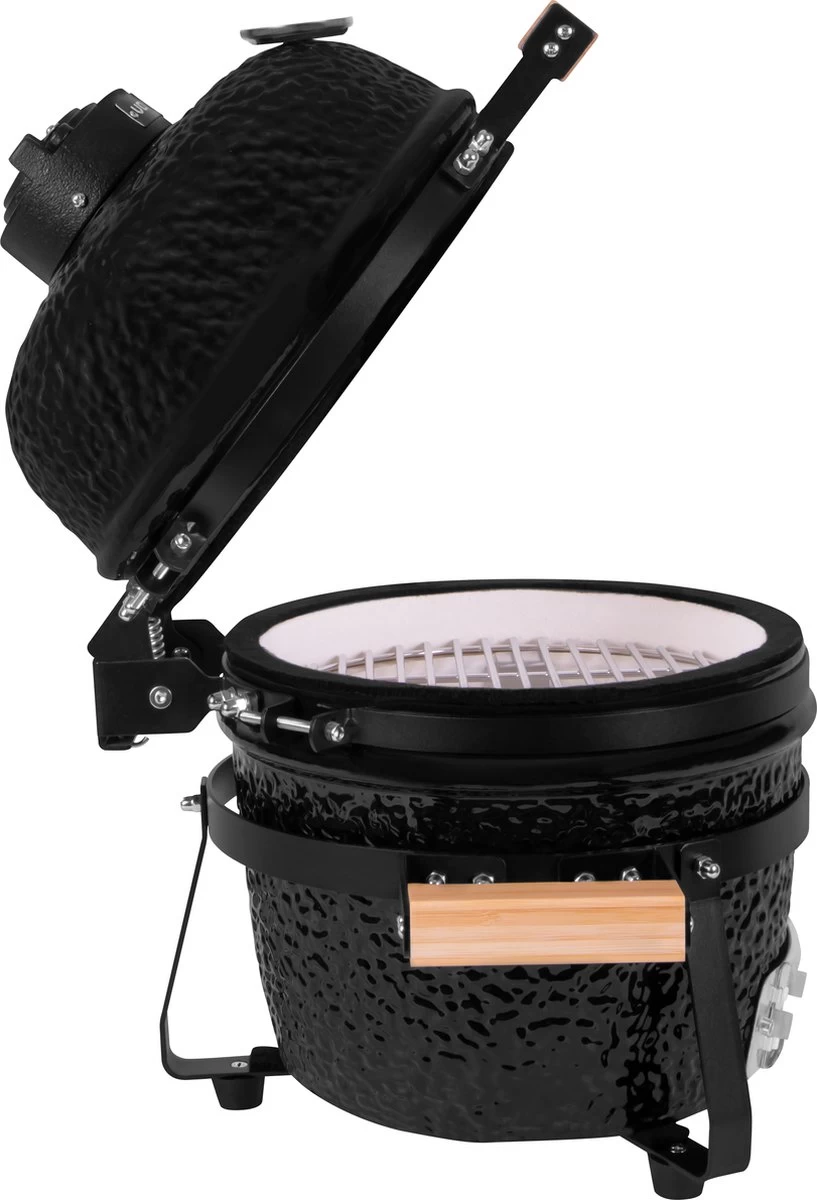 VONROC Kamado 13 Pouces - Surface De Cuisson Ø27cm - Barbecue à Charbon - Céramique - Modèle De Table - Avec Socle, Thermomètre, Pose-assiettes & Habillage Pluie – Image 3
