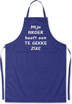 Tablier Mijngadeautje - Crazy Sister - Imprimé Blanc - Beau Et Exclusif Tablier De Cuisine - Bleu