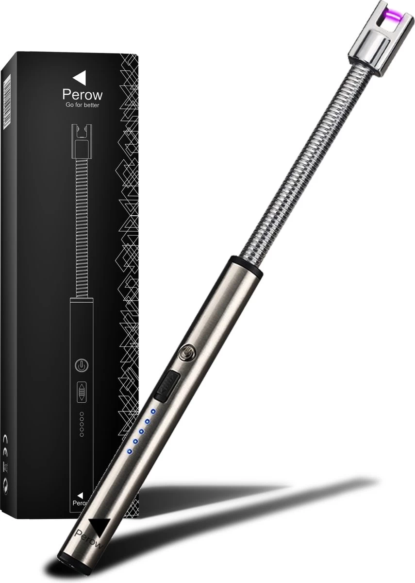 Briquet électrique Long Rechargeable Pliable - Briquet Pliable - Briquet Plasma Durable - Comprend Un Emballage Cadeau - BBQ - Bougies - Argent