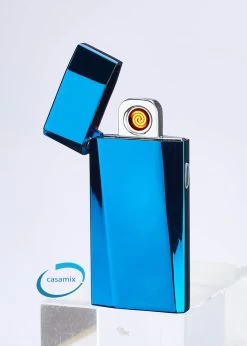 Briquet Pro - Modèle 2023 - Blauw- Logo Casamix En Bas - Briquet Rechargeable Avec USB Extrêmement Fin - Affichage De La Puissance - Résistant Au Vent - Briquet Plasma - Briquet électrique - Briquet Feu D'artifice