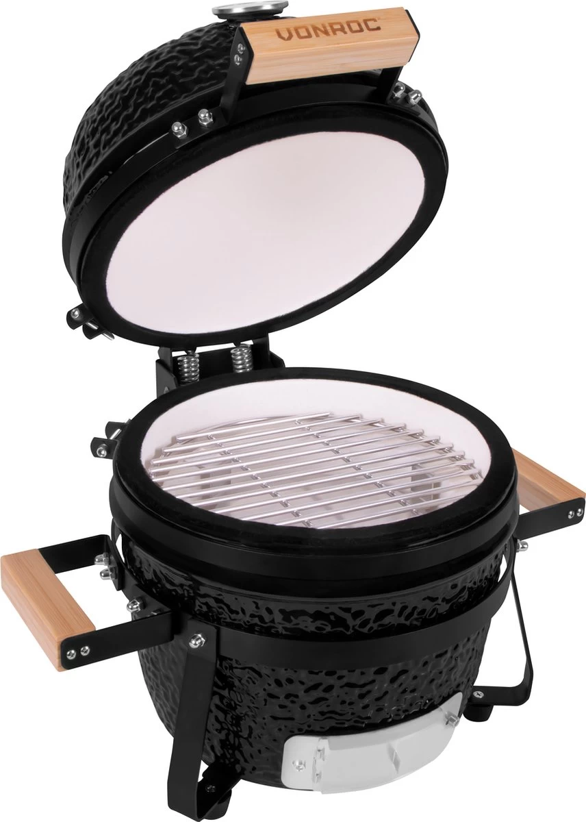 VONROC Kamado 13 Pouces - Surface De Cuisson Ø27cm - Barbecue à Charbon - Céramique - Modèle De Table - Avec Socle, Thermomètre, Pose-assiettes & Habillage Pluie – Image 13