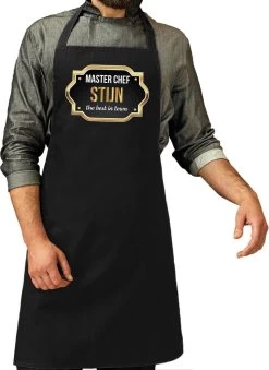 Cadeau Prénom Master Chef Stijn Tablier De Cuisine / Tablier Barbecue Noir Pour Homme / Homme - Cadeau Fête Des Pères / Anniversaire / Retraite
