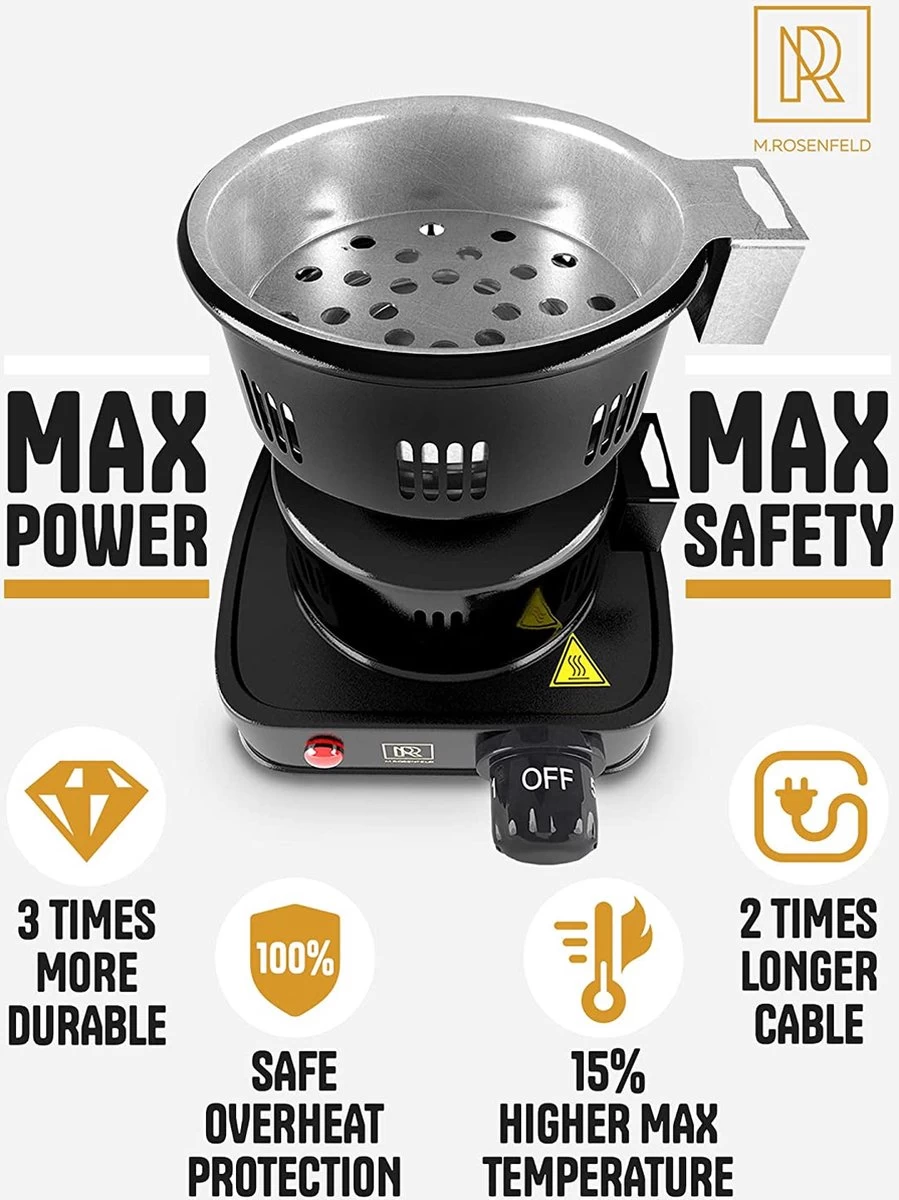 M. Rosenfeld Allume-charbon électrique - Fire Tower 3.0 Allume-charbon Avec Câble Extra Long De 150 Cm, Panier à Charbon Amovible Et 2 Pinces. – Image 2