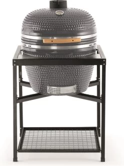 Landmann - Kamado - 26 Pouces - Grijs - Modèle De Table - Surface De Cuisson De 57 Cm - Avec Thermomètre - Avec Base Et Poignées - Double Paroi Et Isolé - Oeuf BBQ