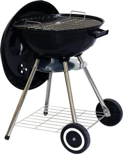 Barbecue à Charbon De Bois - Bullet Barbecue - Surface De Gril Ø45Cm - BBQ De Luxe - Avec Roues - Réglable - Avec Couvercle - Mobile - Zwart