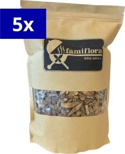 Famiflora BBQ Smoke Chips - Apple Wood - Appelhout (5 Pièces De 1700ML) - Bois à Fumer Idéal Pour La Volaille, Le Poisson Et Le Porc Avec Une Saveur De Fumée Légèrement épicée !