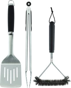 NATERIAL - Set De 3 Ustensiles Barbecue - Inox - Manche Ergonomique - H.40 Cm - Pince Barbecue - Brosse Barbecue - Accessoires Barbecue