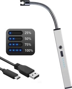 NOLA électronique Flexible Cuisine BBQ Briquet - Extra Long - Extra Chaude 900 Degrés - Recharge USB électrique Argent