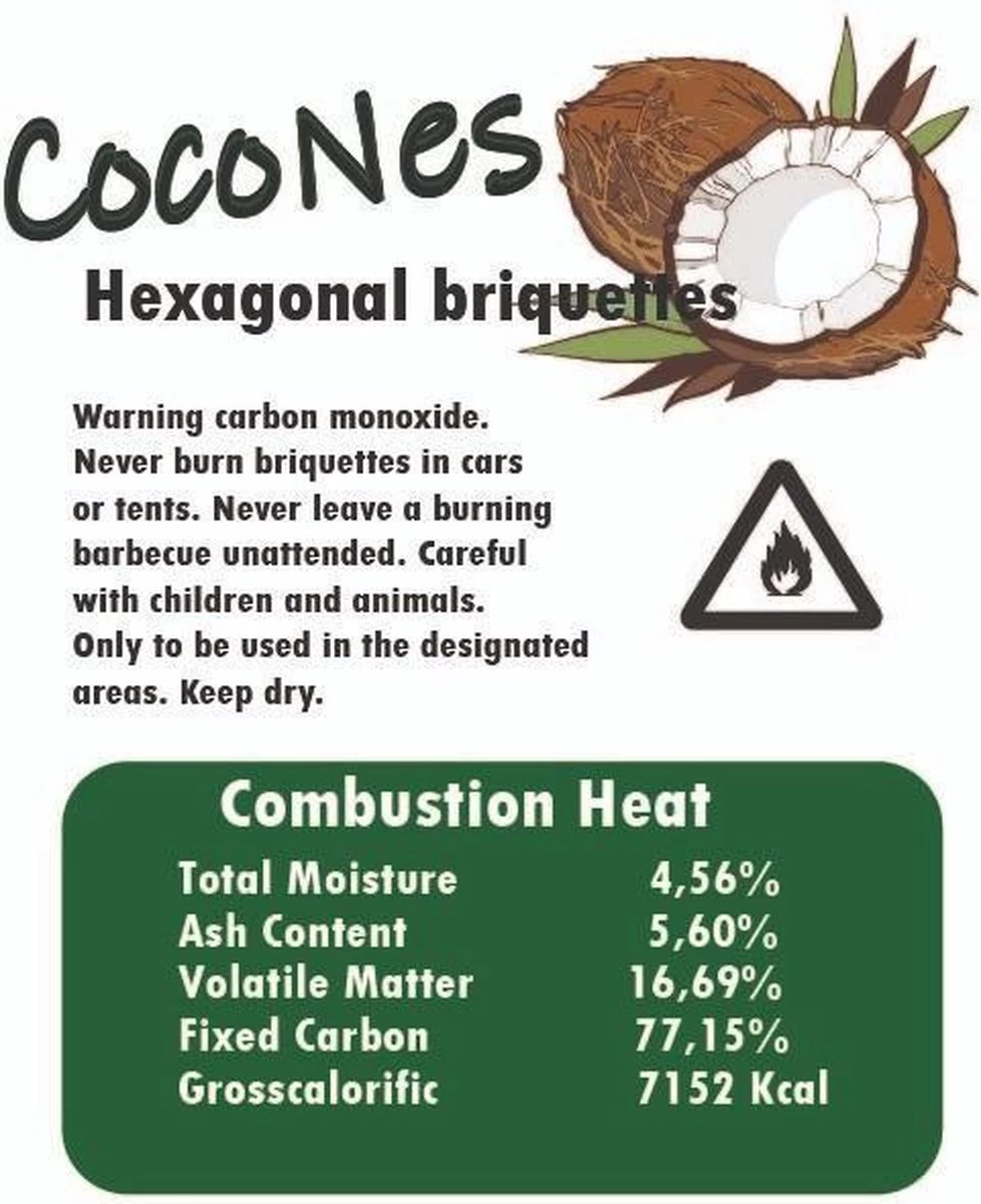 Briquettes De Noix De Coco 10 KG - Briquettes Hexagonales - Briquettes De Noix De Coco - BBQ – Image 3