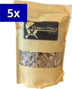 Famiflora BBQ Smoke Chips - Hickory Wood - 8500ML (5 Pièces De 1700ML) - Bois à Fumer Idéal Pour La Volaille, Les Côtes Levées, Le Gibier Et Le Porc