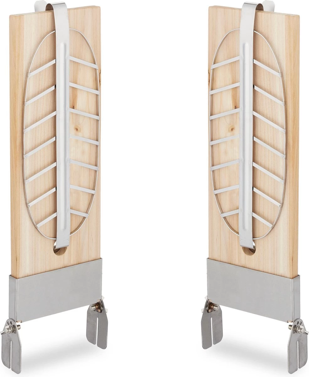 Relaxdays Ensemble De 2 Planches à Saumon Finlandais - Bois De Cèdre - Planche à Fumer Barbecue - Support Ovale - Pinces – Image 2