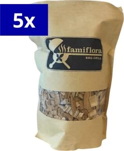 Famiflora BBQ Smoke Chips - Cherry Wood - 8500ML (5 Pièces De 1700ML) - Bois à Fumer Idéal Pour La Volaille, Le Poisson, Le Porc Et Le Bœuf Avec Une Saveur De Fumée Fruitée !