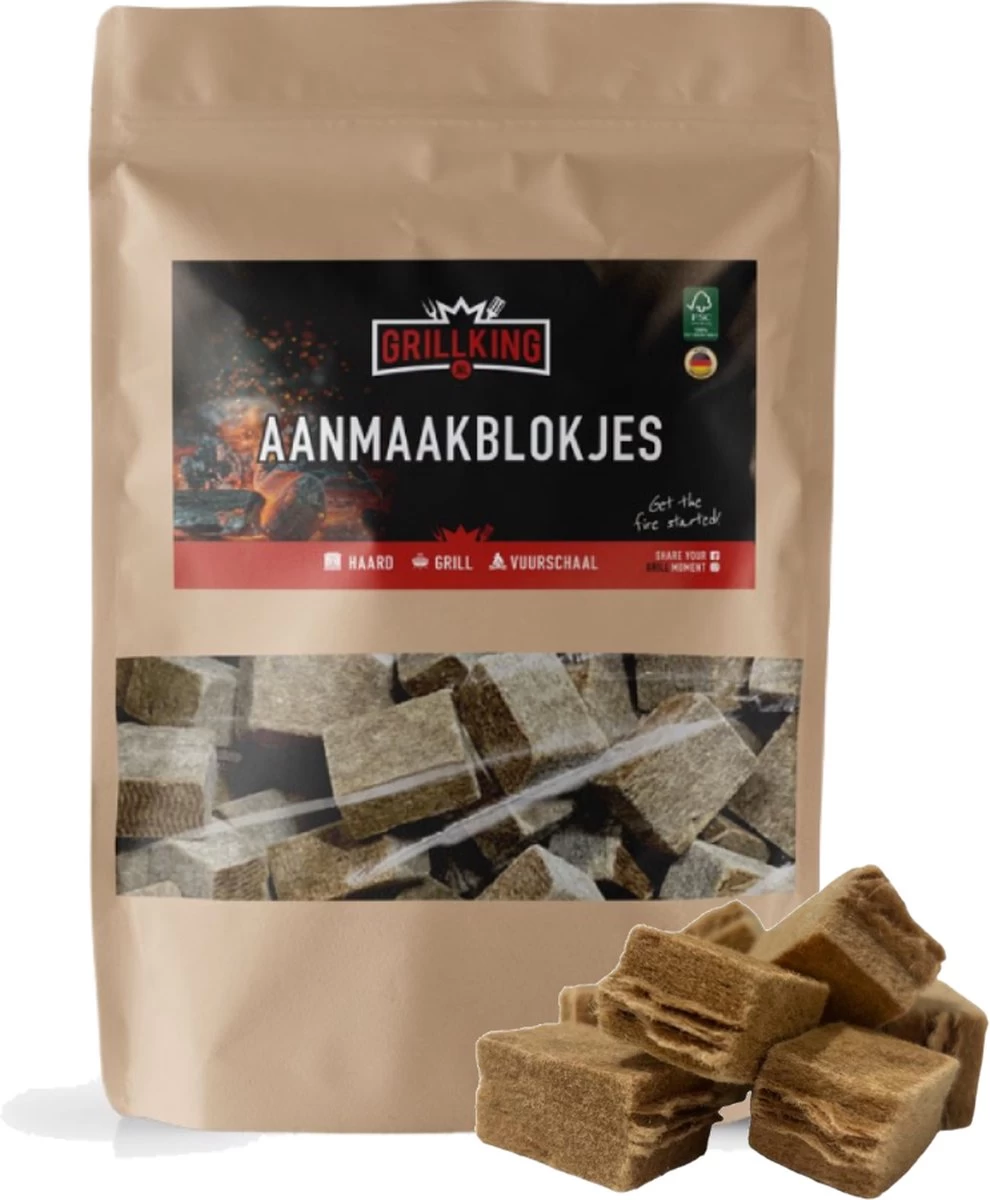 GrillKing - Allume-feu Marron ± 135 Pièces - 800 Grammes FSC® Value Box - Sans Odeur - Longue Durée De Combustion - Respectueux De L'environnement
