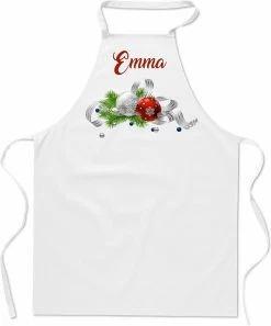 Mon Cadeau - Tablier De Noël Bistro - Wit - Décoration De Noël - Avec Prénom